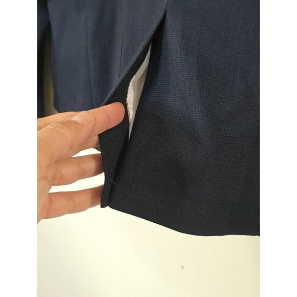H&M Navy Blue Textured Blazer Jacket Womens Size Large Lined One Button Classic - Picture 9 of 14